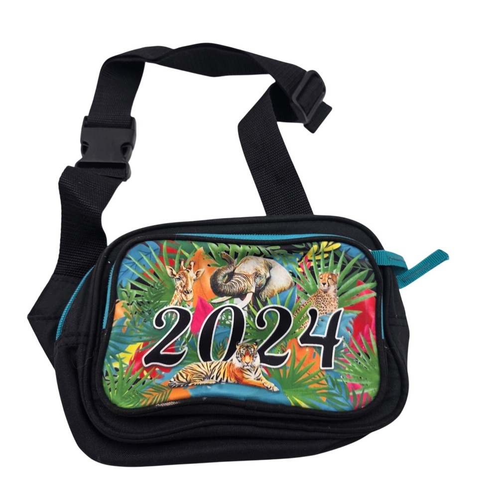 Busch Gardens 2024 Fanny Pack Animal Print Tropical Waist Bag Teal Zipper L3